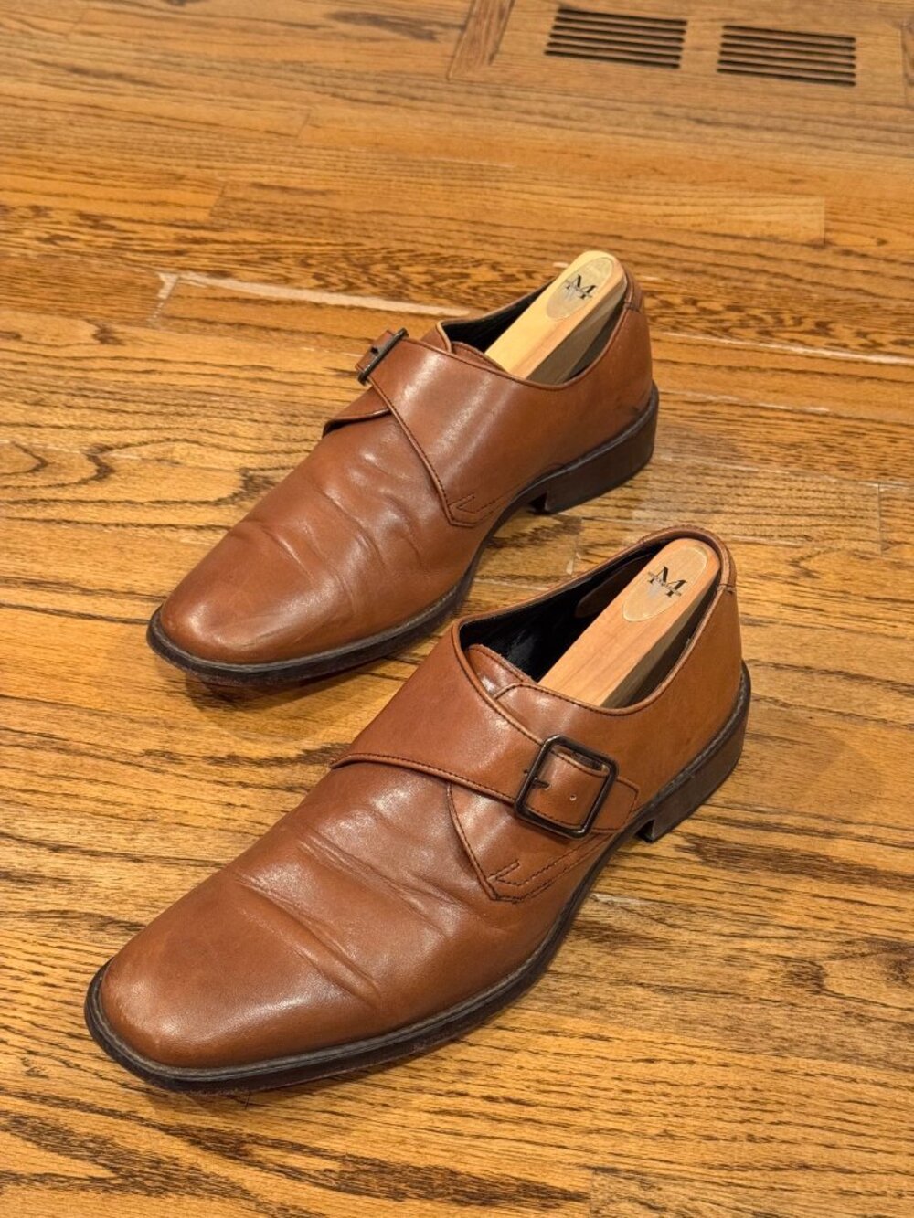 Johnston & Murphy Tan Leather Monk Strap Dress Shoes Mens 9.5 M